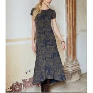 Peruvian Connection Eleonora Maxi Dress Medium Blue Stretch Knit Boho Flowy